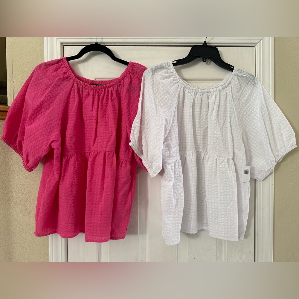 Old Navy Textured Pink and White Blouse Set